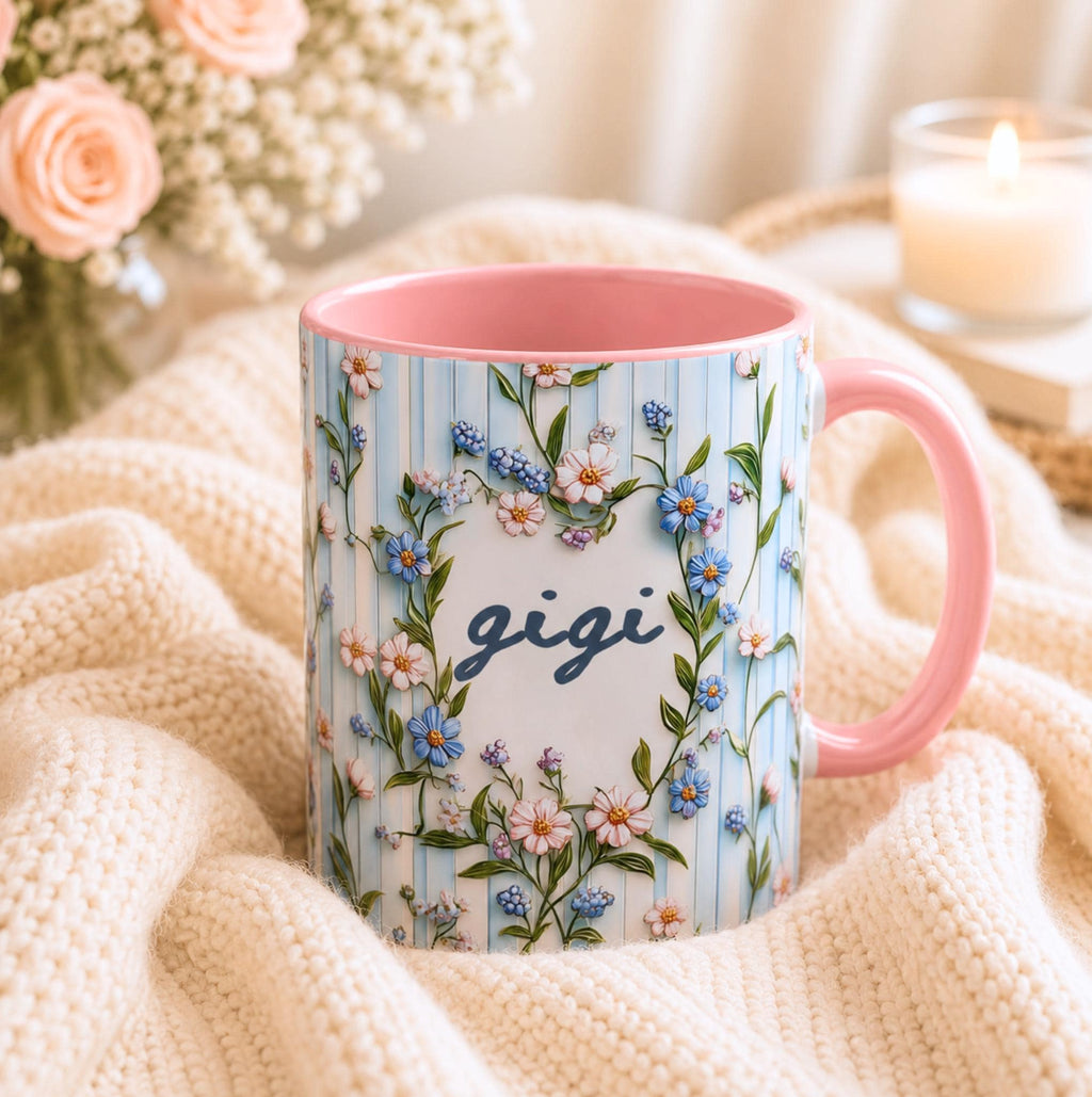 LELORESTORE Personalized Gigi Floral Mug Custom Name Coffee Cup
