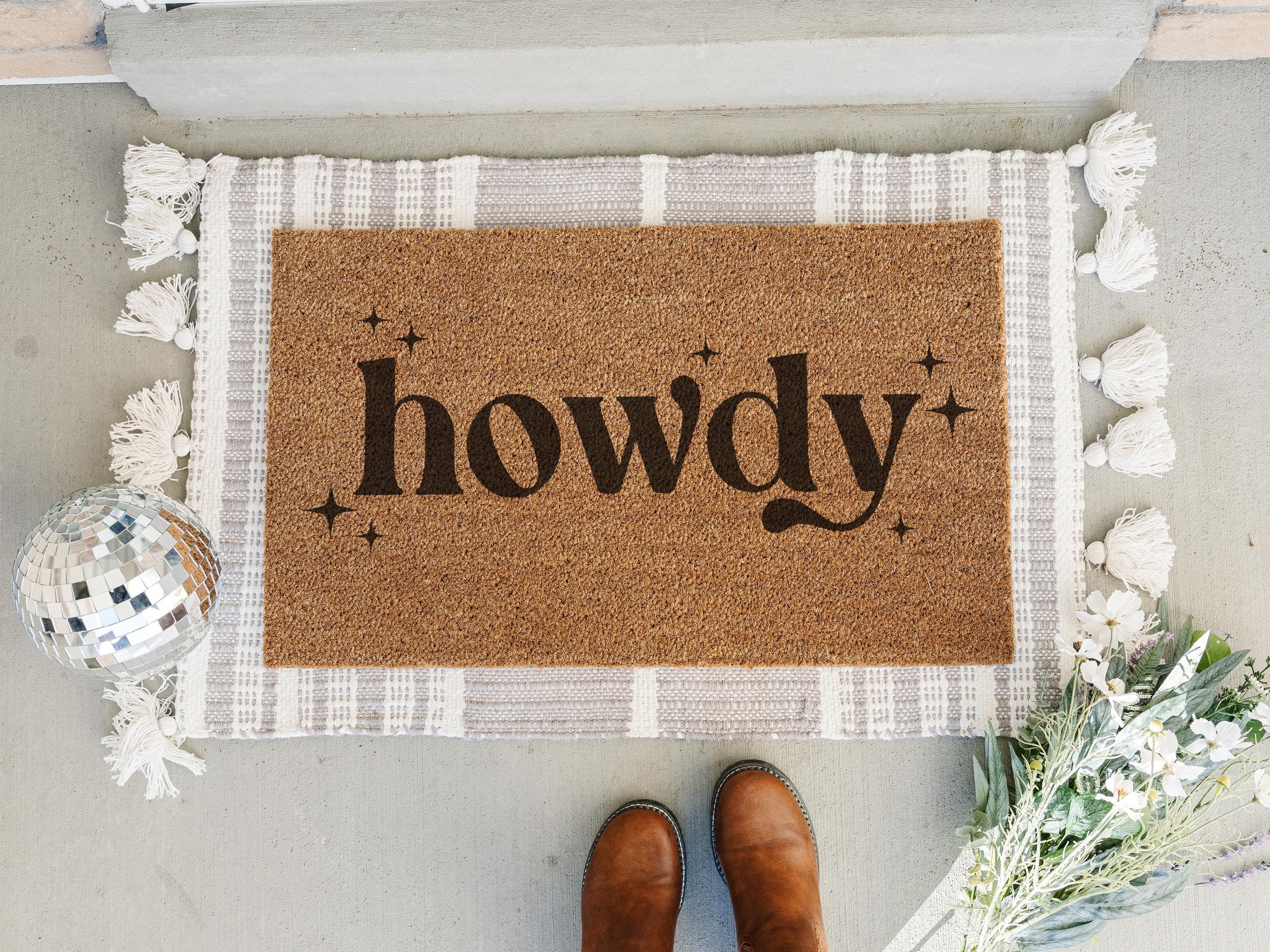 HamlinRowShop Retro Howdy Coir Doormat Funny Welcome Mat