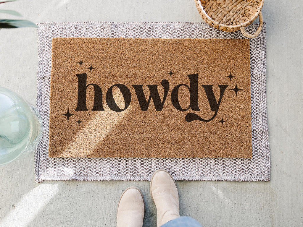 HamlinRowShop Retro Howdy Coir Doormat Funny Welcome Mat
