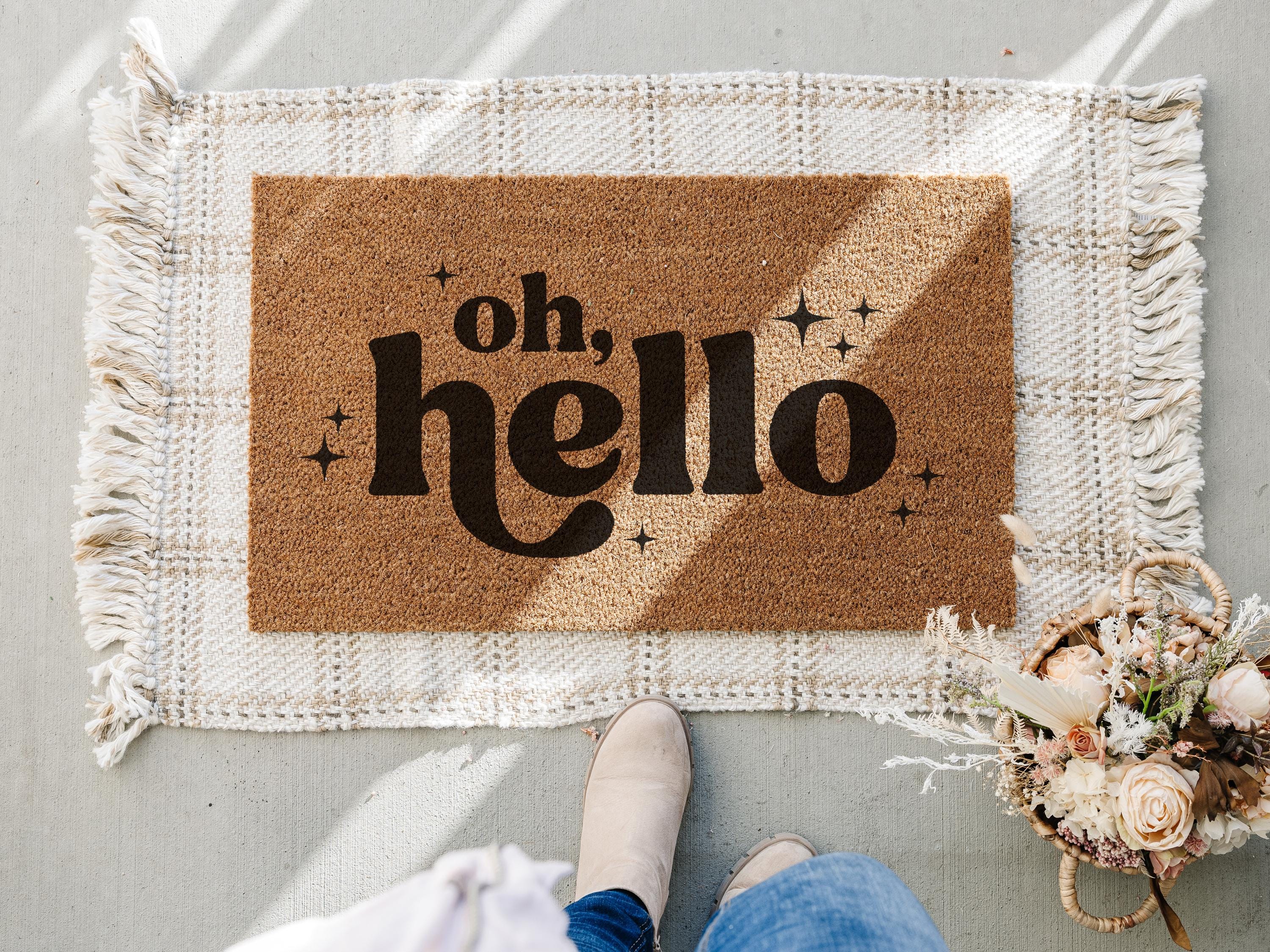 Oh, Hello Coir Doormat, Funny Welcome Mat, Front Porch Decor