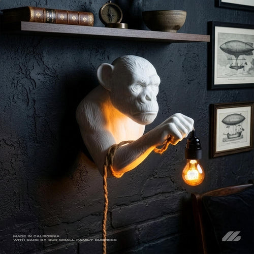 April16studio Monkey Wall Lamp 12in High 9in Wide White