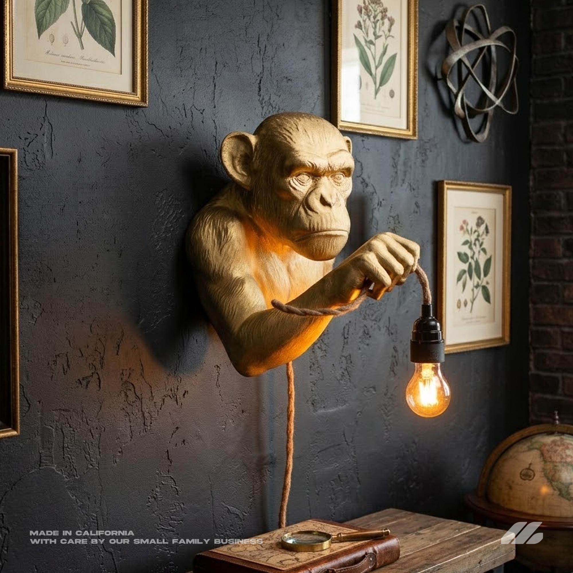 Golden Monkey Wall Light 9in x 12in Gold