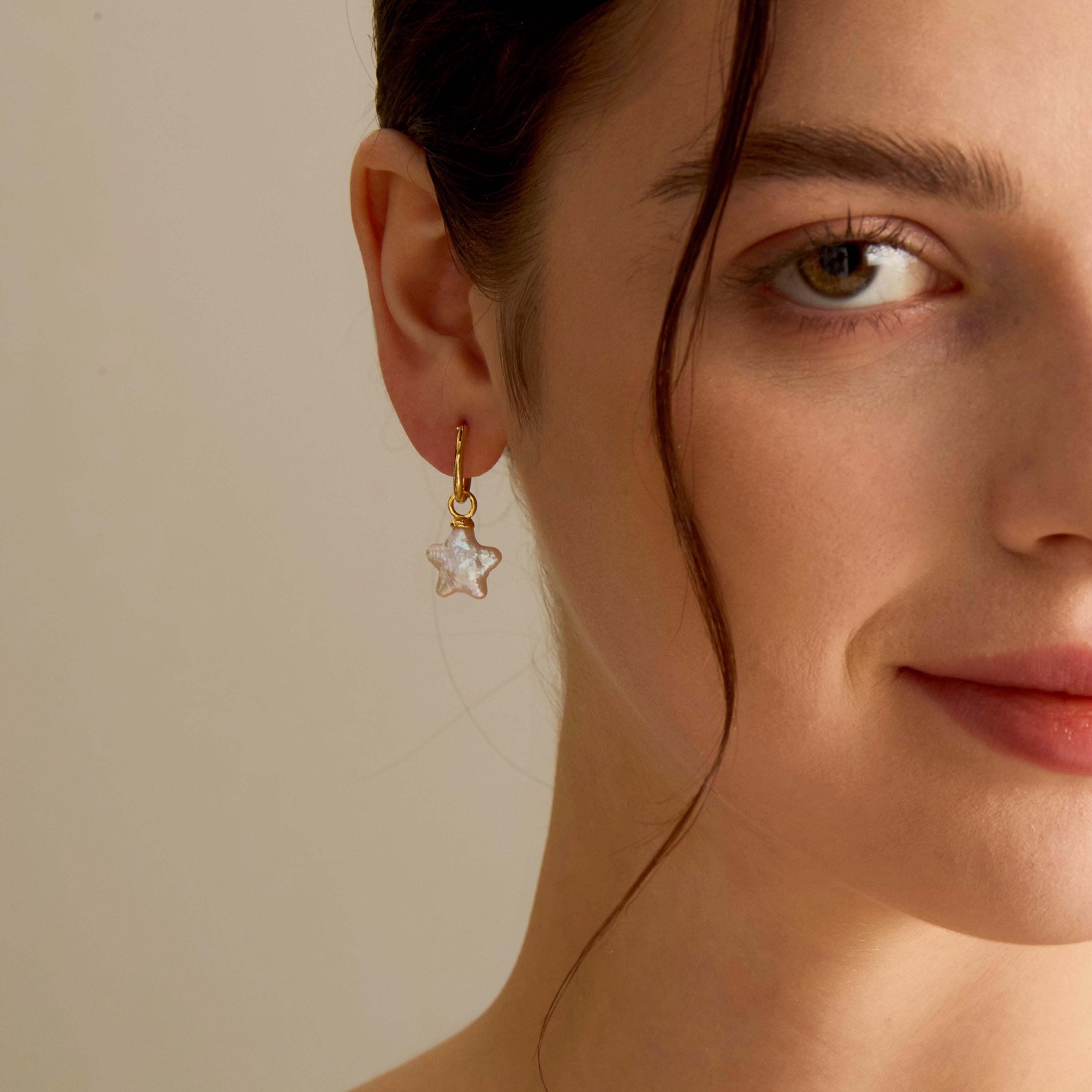 Freshwater Baroque Pearl Star Huggie Hoop Earrings