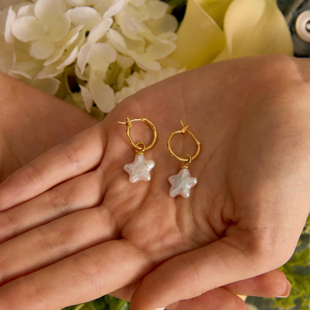 Freshwater Baroque Pearl Star Huggie Hoop Earrings