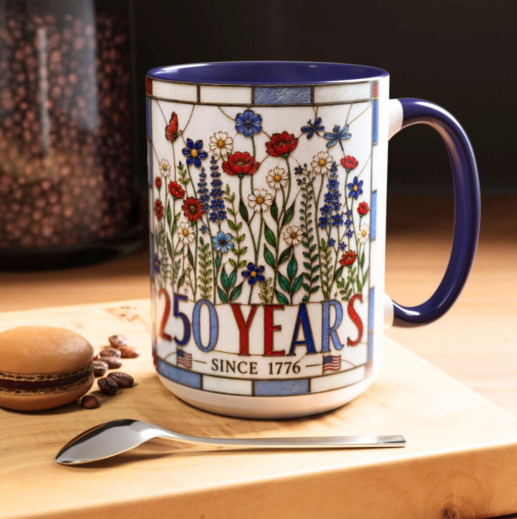 LELORESTORE America 250 Faux Stained Glass Patriotic Floral Mug