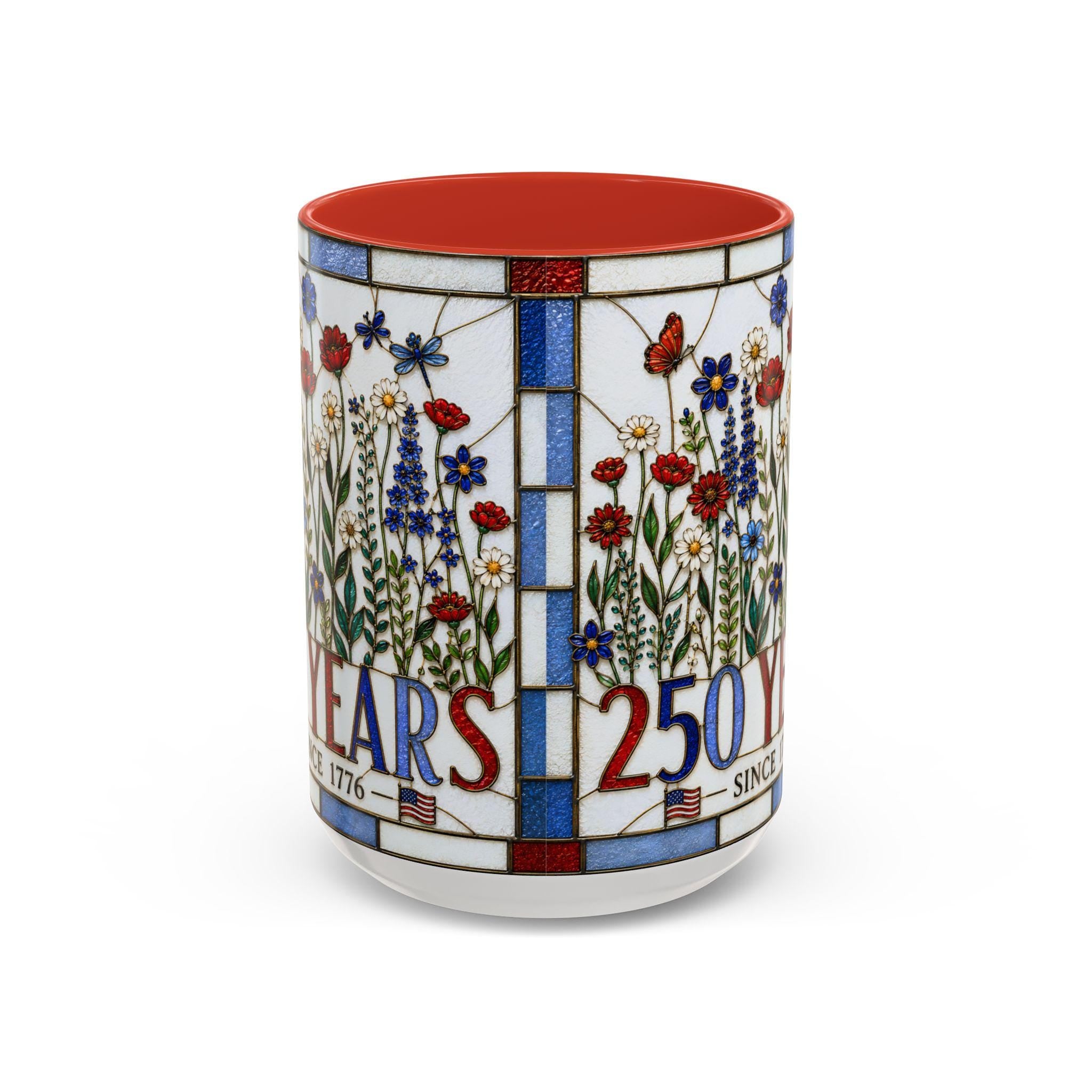 LELORESTORE America 250 Faux Stained Glass Patriotic Floral Mug