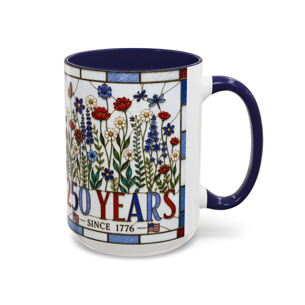 LELORESTORE America 250 Faux Stained Glass Patriotic Floral Mug