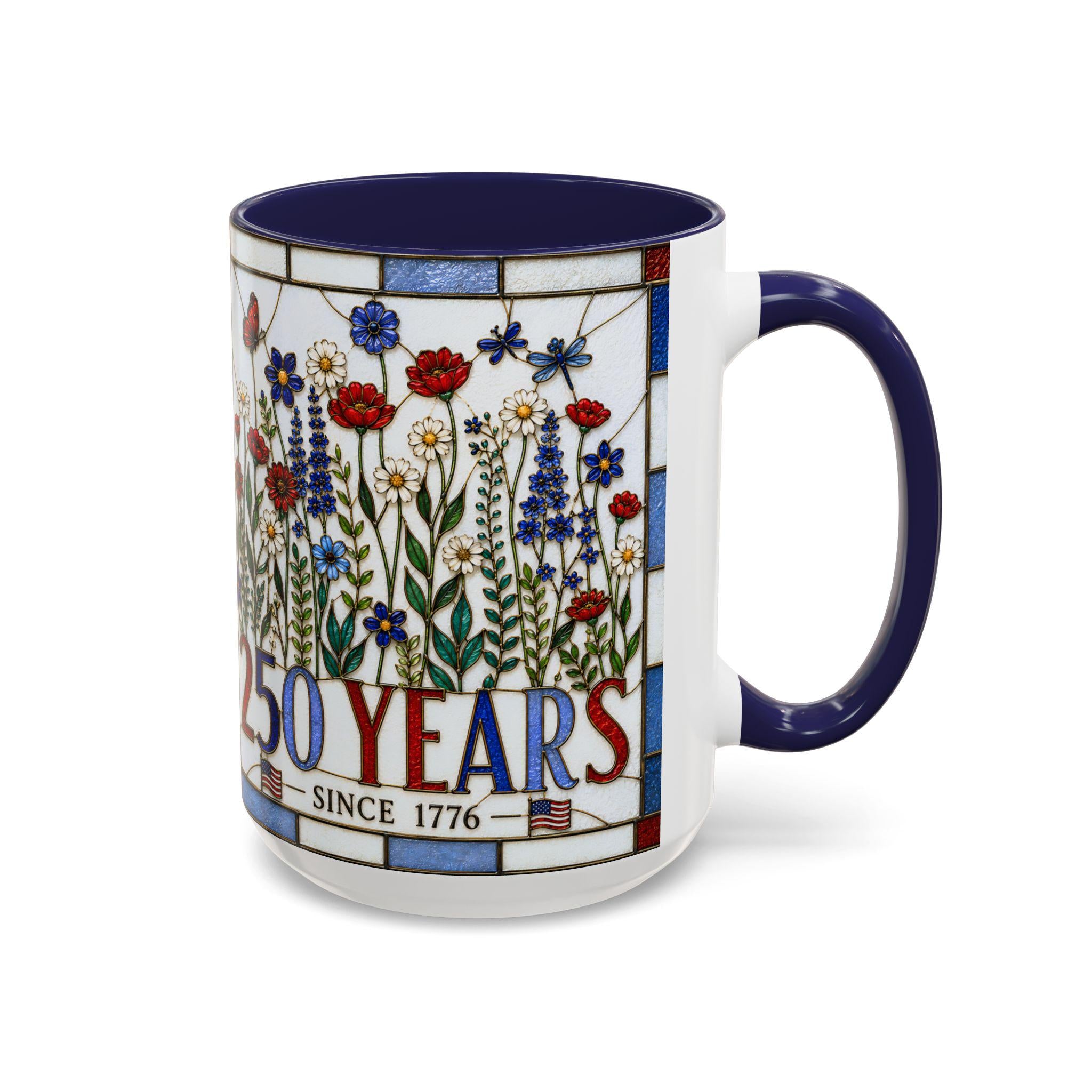 LELORESTORE America 250 Faux Stained Glass Patriotic Floral Mug