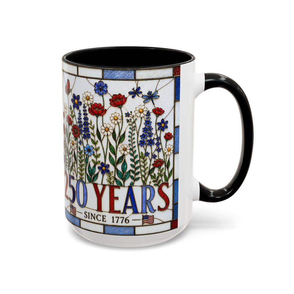 LELORESTORE America 250 Faux Stained Glass Patriotic Floral Mug