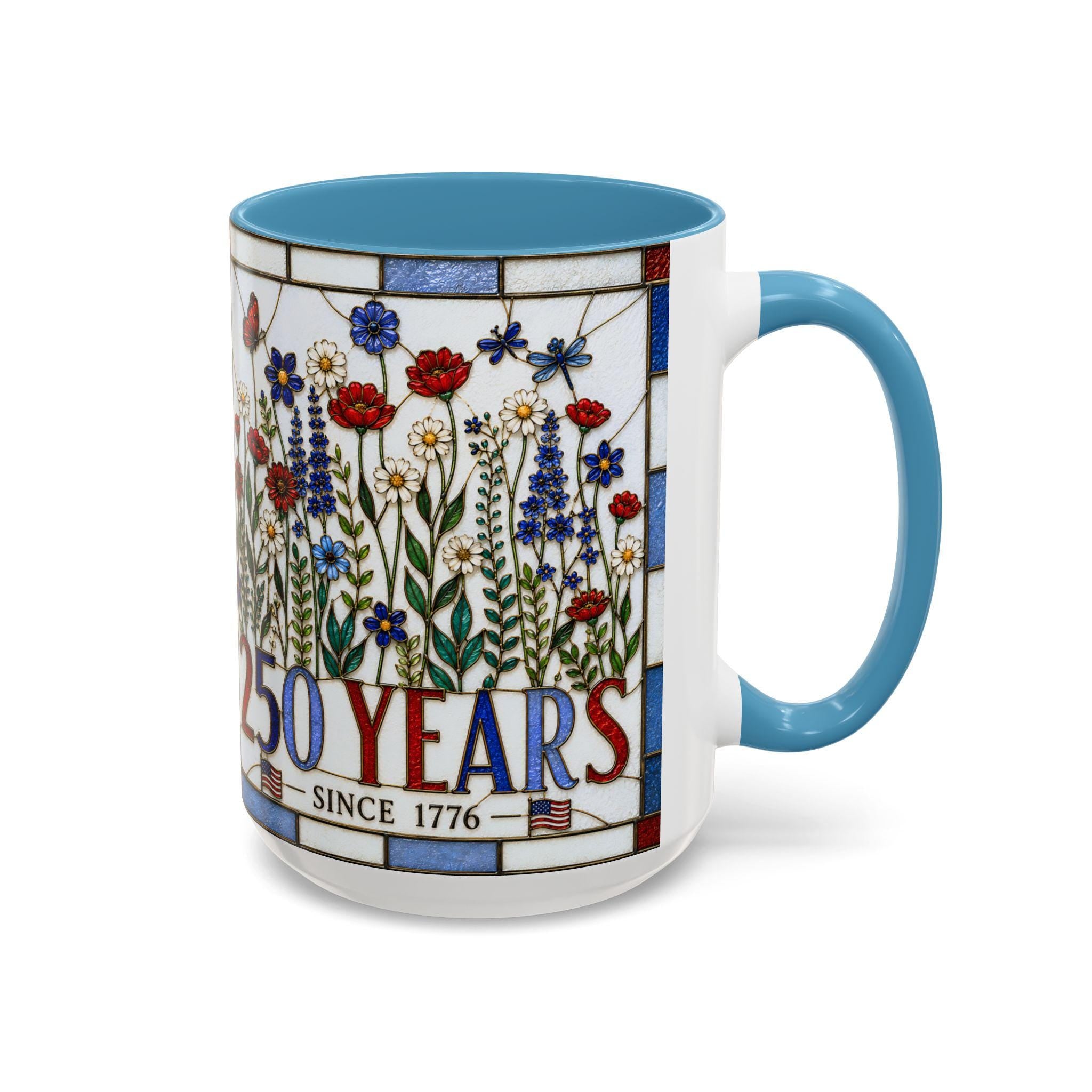 LELORESTORE America 250 Faux Stained Glass Patriotic Floral Mug