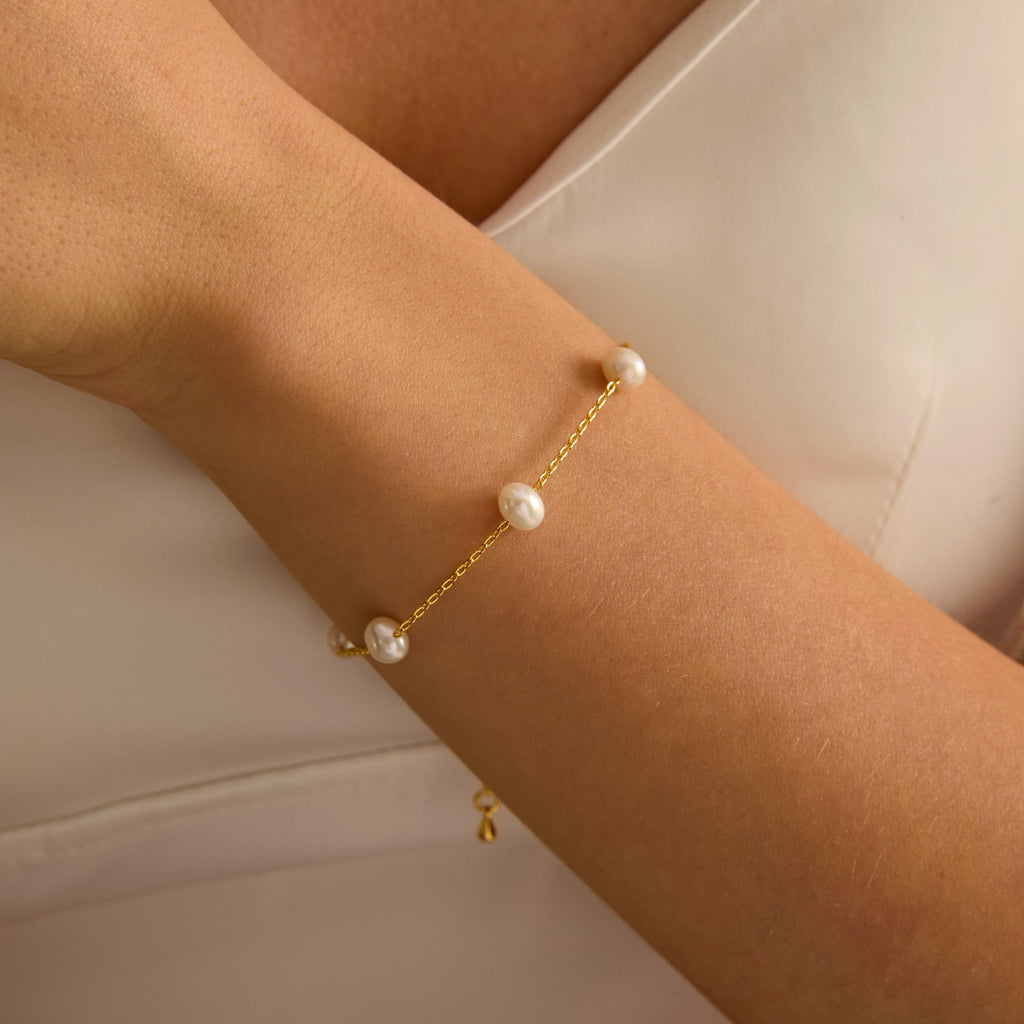 EcloraTreasures Round Freshwater Pearl Necklace Bracelet Jewelry Set Gold