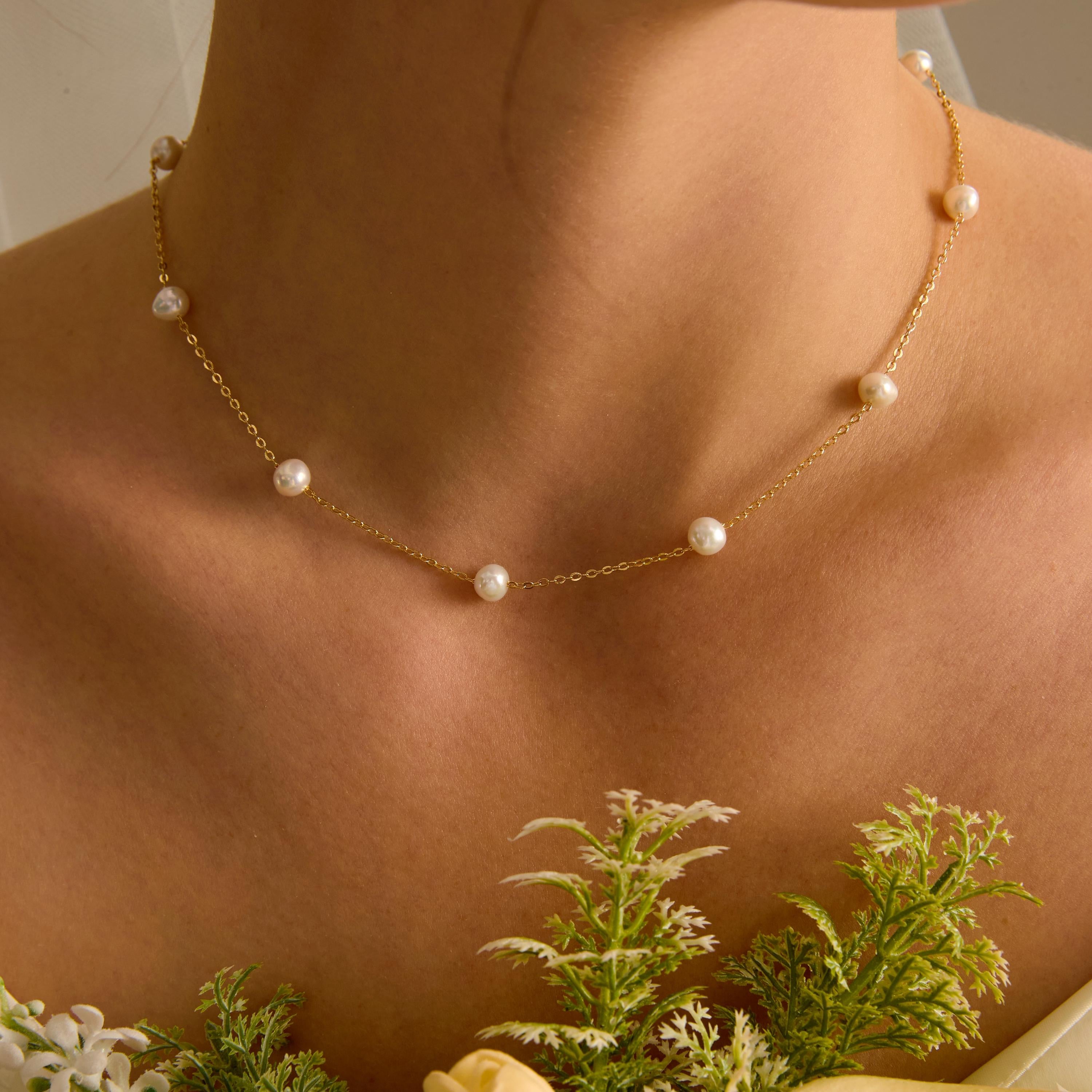 EcloraTreasures Round Freshwater Pearl Necklace Bracelet Jewelry Set Gold