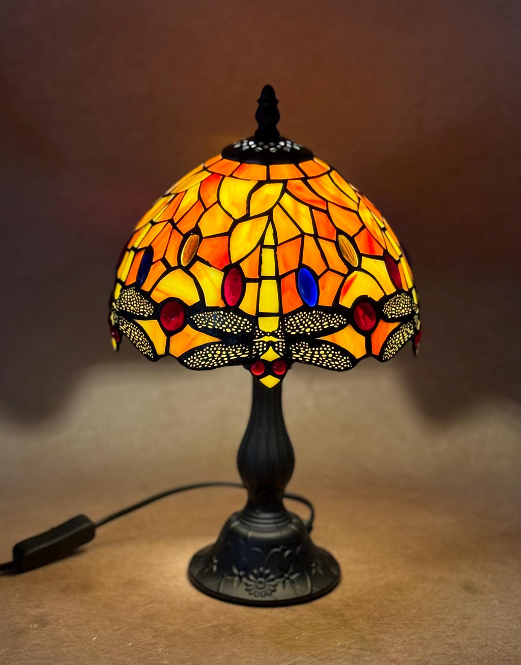 U2Antique Dragonfly Tiffany Stained Glass Table Lamp 8in