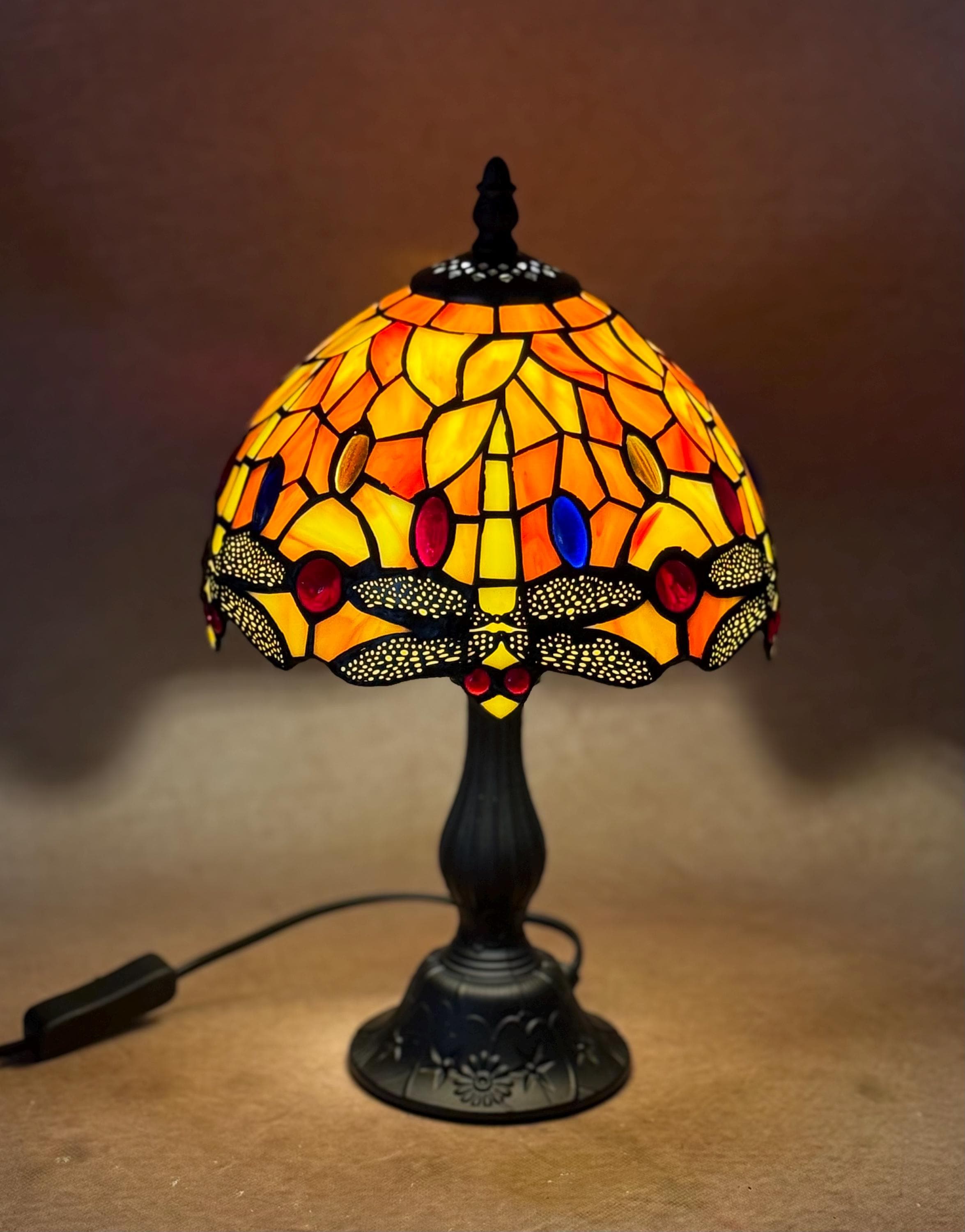 U2Antique Dragonfly Tiffany Stained Glass Table Lamp 8in