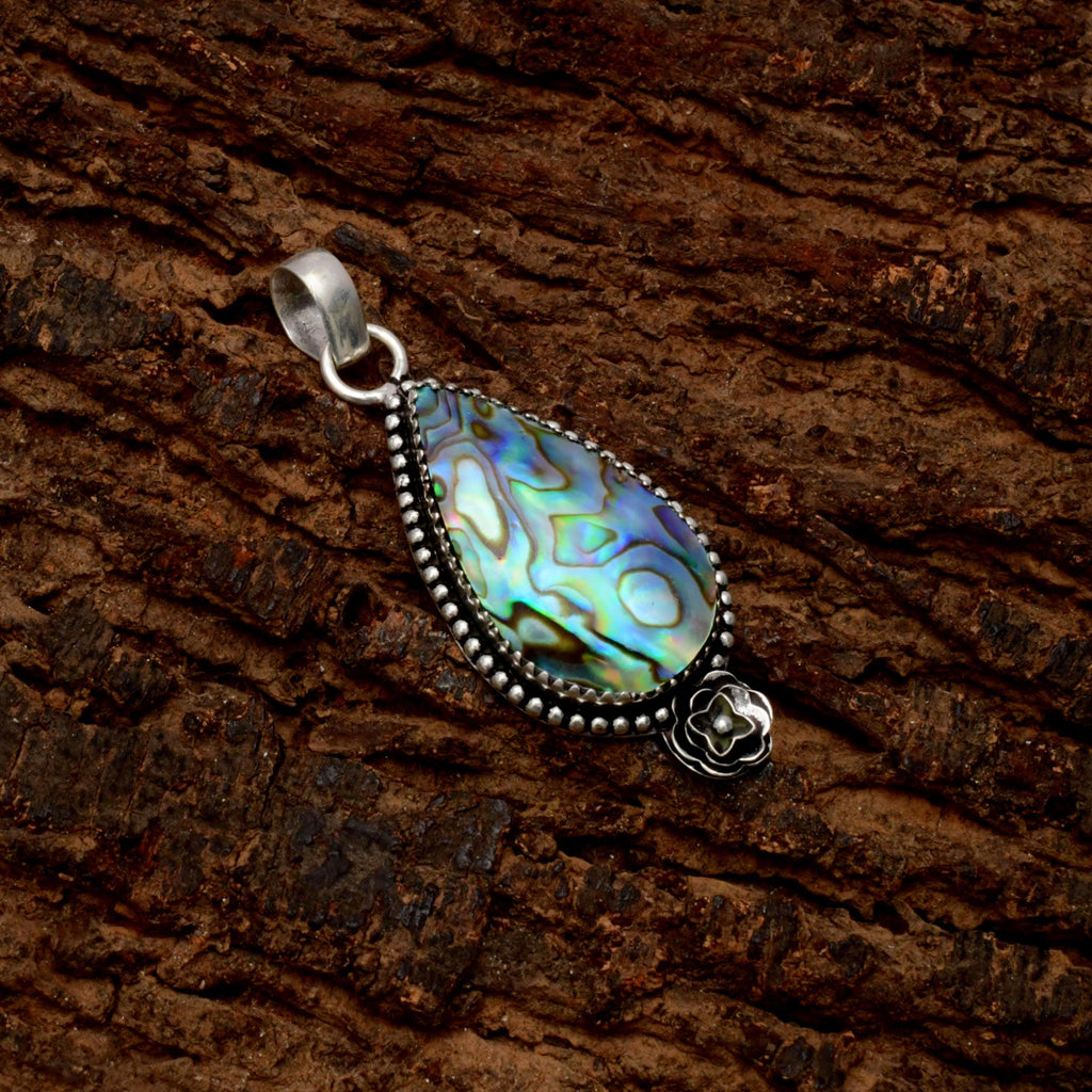 EkkJewels Handmade Abalone Shell 925 Sterling Silver Pendant Necklace