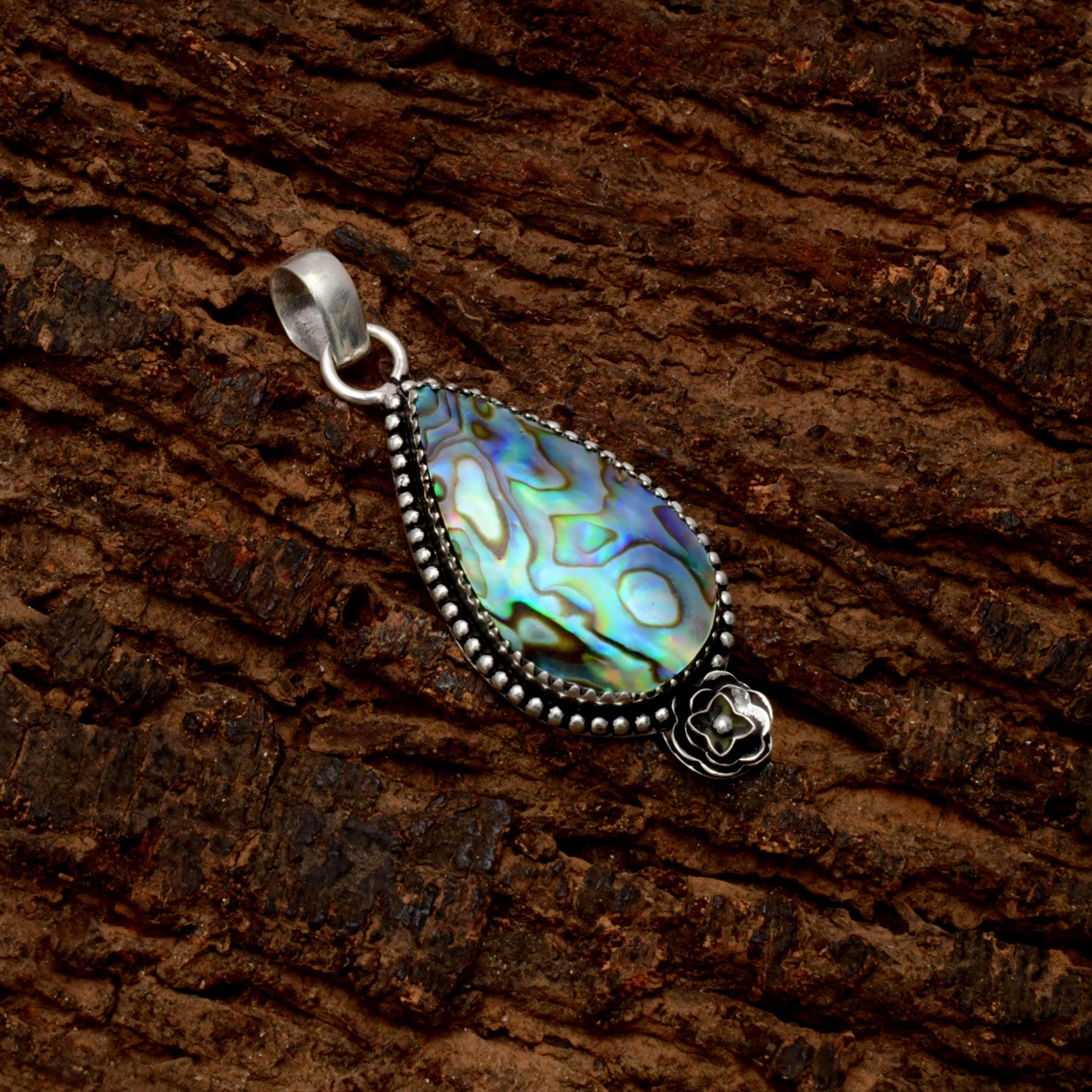 EkkJewels Handmade Abalone Shell 925 Sterling Silver Pendant Necklace