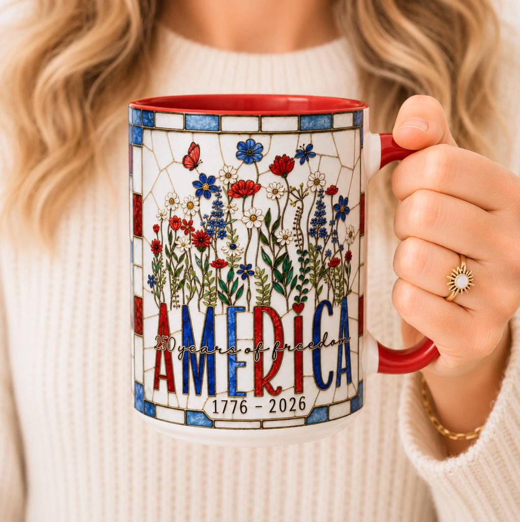 LELORESTORE America 250 Faux Stained Glass Wildflower Coffee Mug