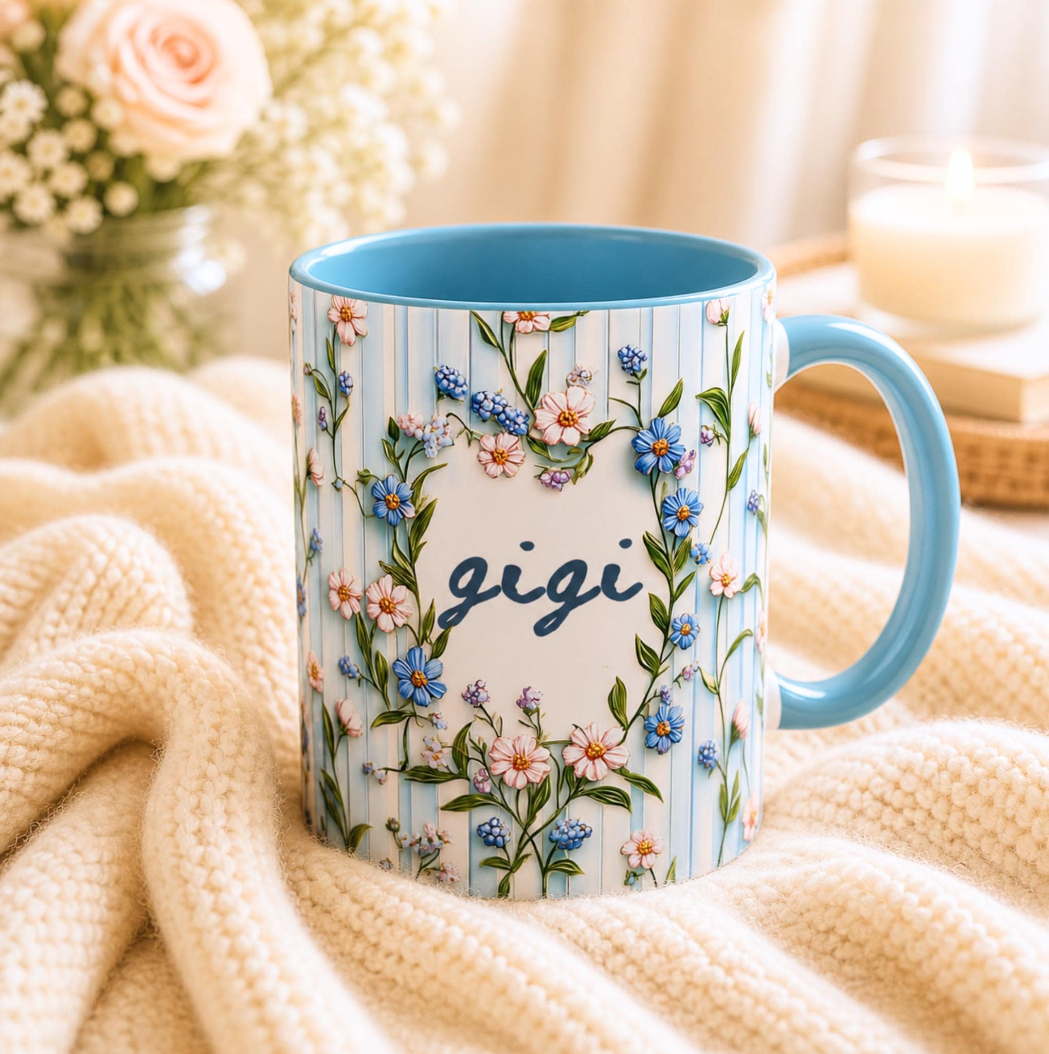 LELORESTORE Personalized Gigi Floral Mug Custom Name Coffee Cup