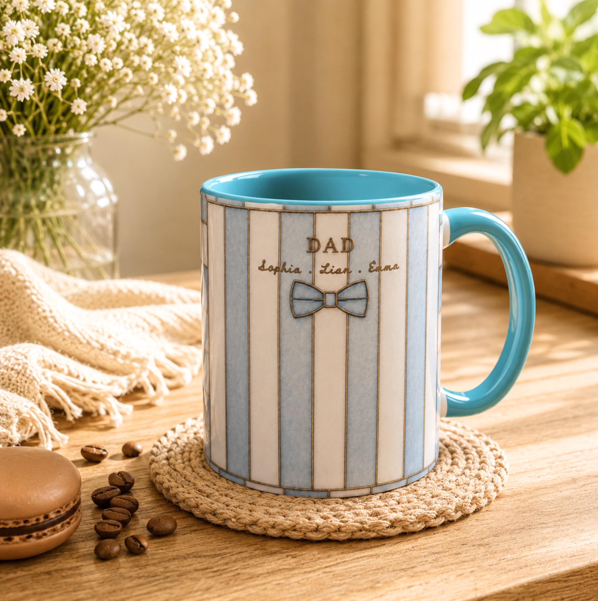 Personalized Dad Mug With Kids Names Custom Stripe Coffee Mug