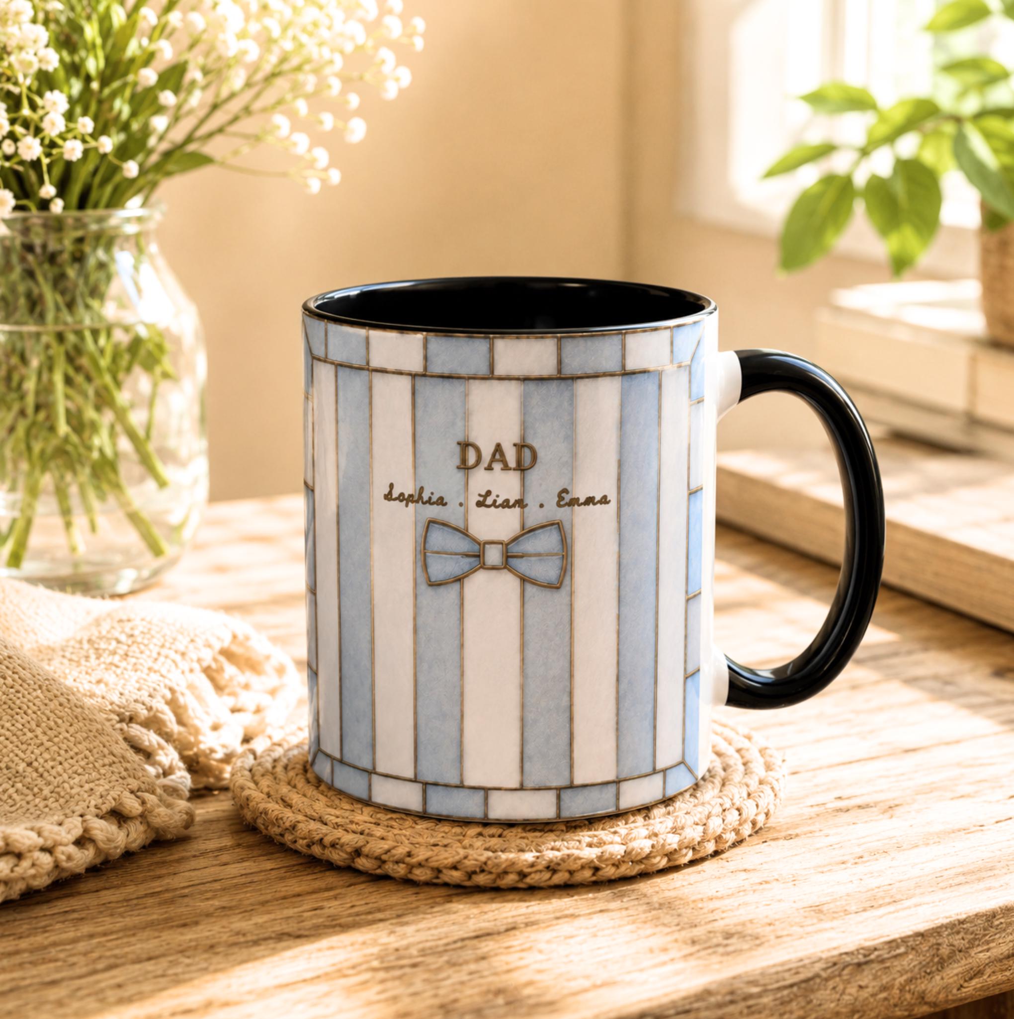 Personalized Dad Mug With Kids Names Custom Stripe Coffee Mug