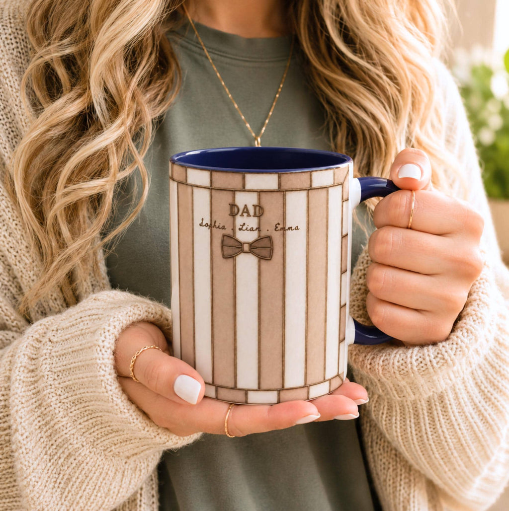 Custom Striped Dad Mug, Personalized Name Cup, Father's Day Gift