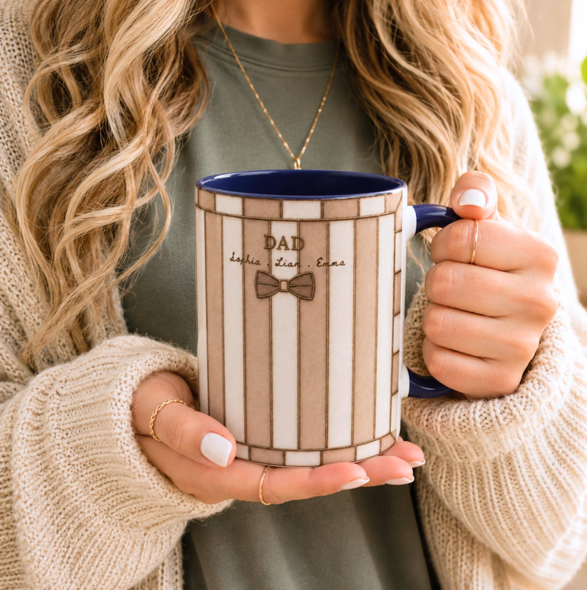 Custom Striped Dad Mug, Personalized Name Cup, Father's Day Gift