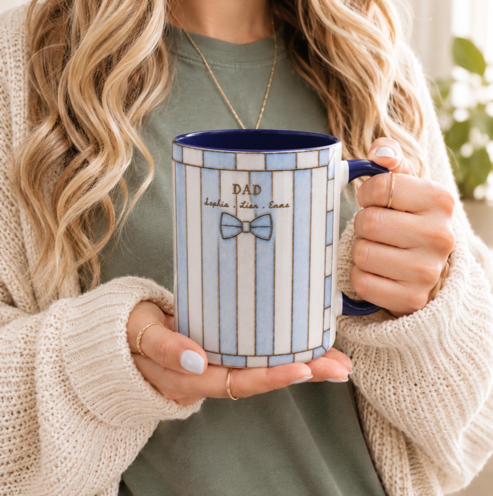 Personalized Dad Mug With Kids Names Custom Stripe Coffee Mug