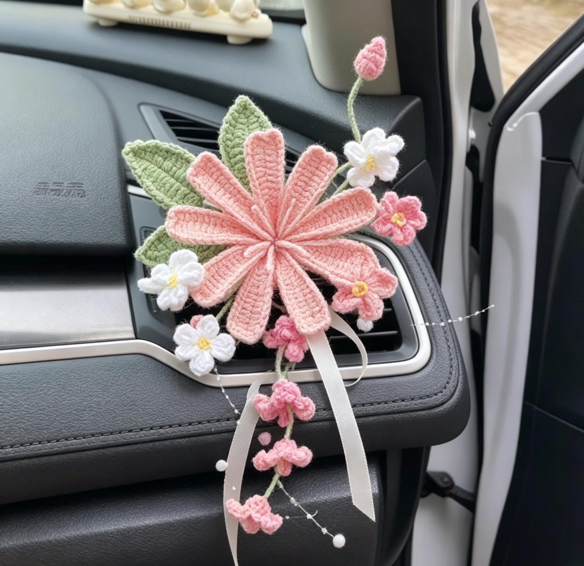 Crochet Recipe Handmade Crochet Flower Car Vent Clip With Scent Tablet Air Freshener
