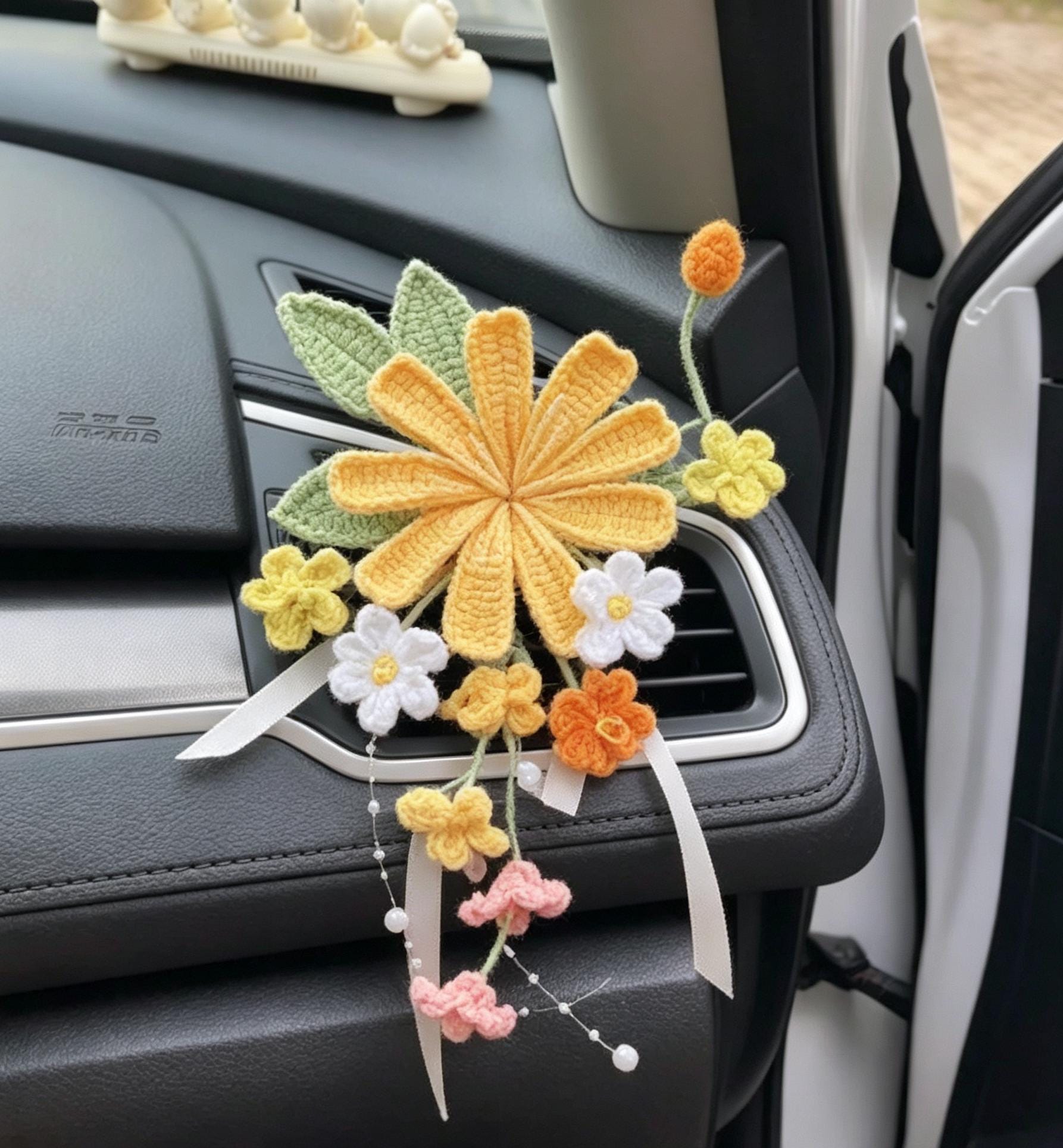 Crochet Recipe Handmade Crochet Flower Car Vent Clip With Scent Tablet Air Freshener