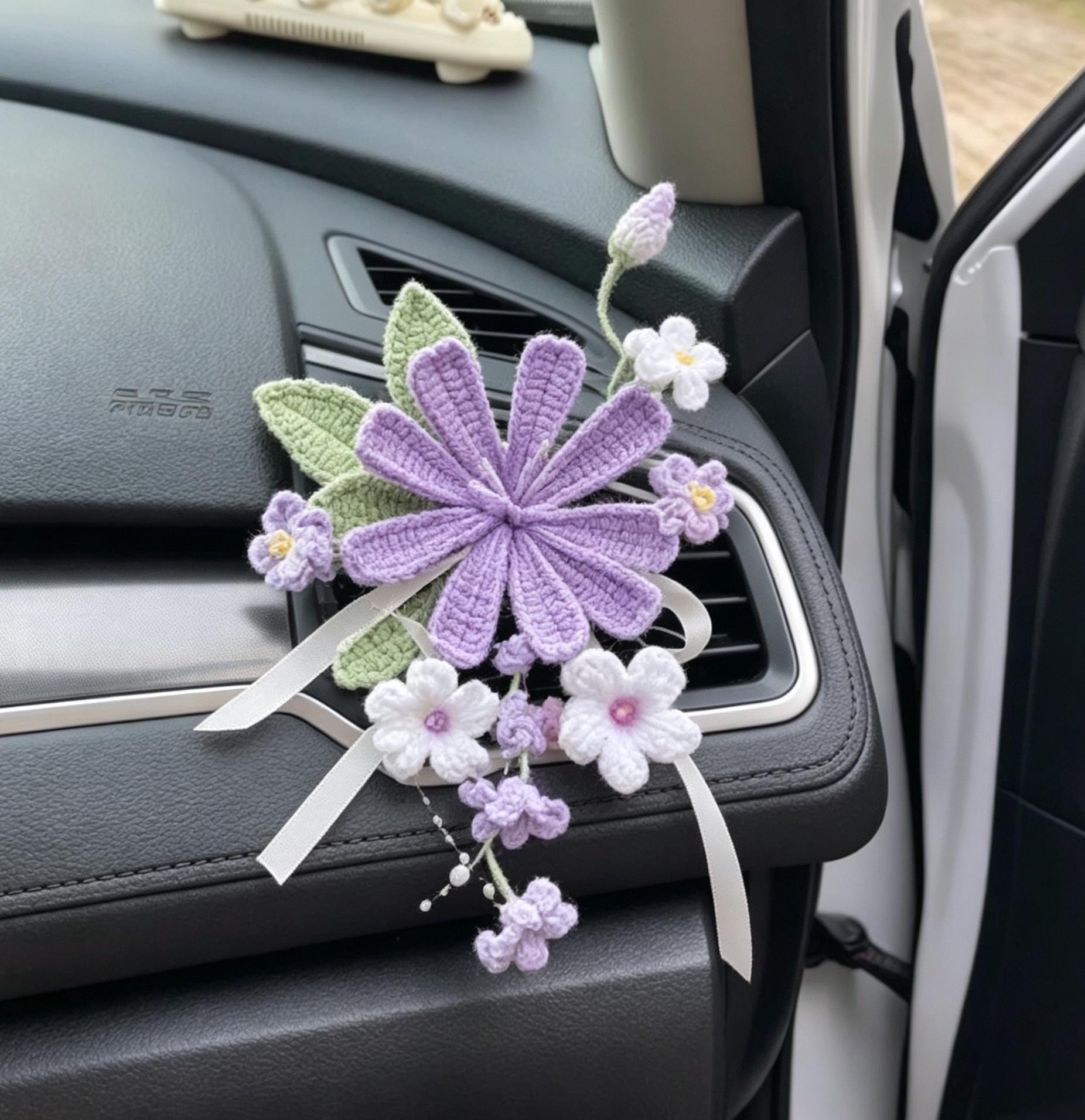 Crochet Recipe Handmade Crochet Flower Car Vent Clip With Scent Tablet Air Freshener