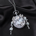Oryeia Real White Butterfly Wing Pocket Watch Necklace with Crystal Tassels