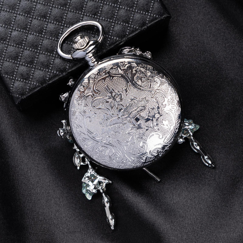 Oryeia Real White Butterfly Wing Pocket Watch Necklace with Crystal Tassels