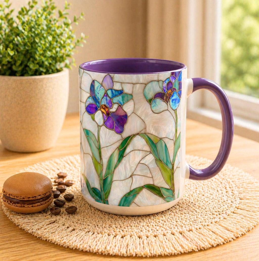 Orchid Stained Glass Style Mug Floral Coffee Cup Botanical Tea 11oz 15oz