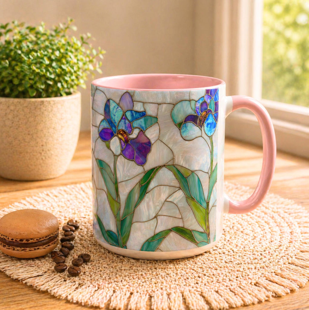 Orchid Stained Glass Style Mug Floral Coffee Cup Botanical Tea 11oz 15oz
