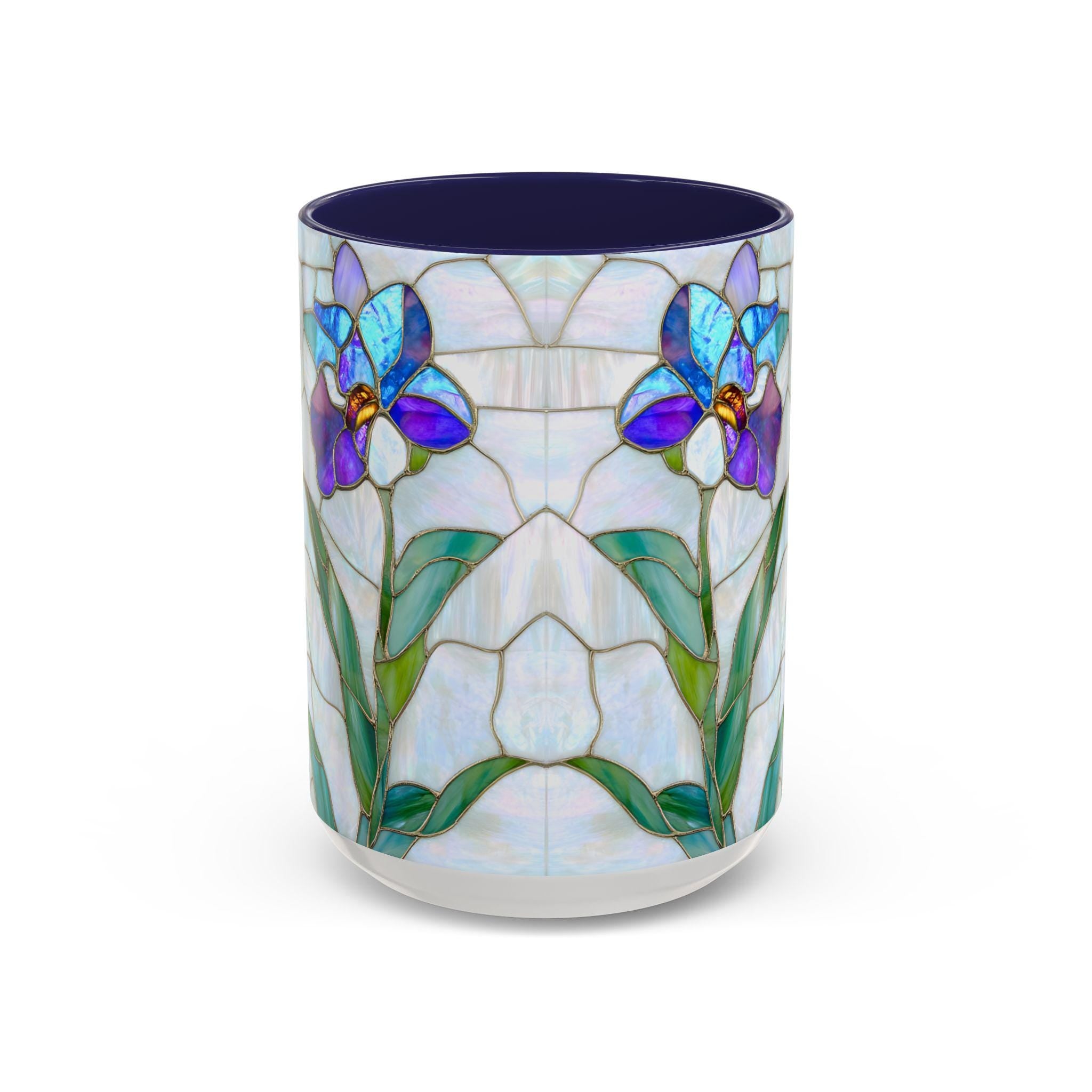 Orchid Stained Glass Style Mug Floral Coffee Cup Botanical Tea 11oz 15oz
