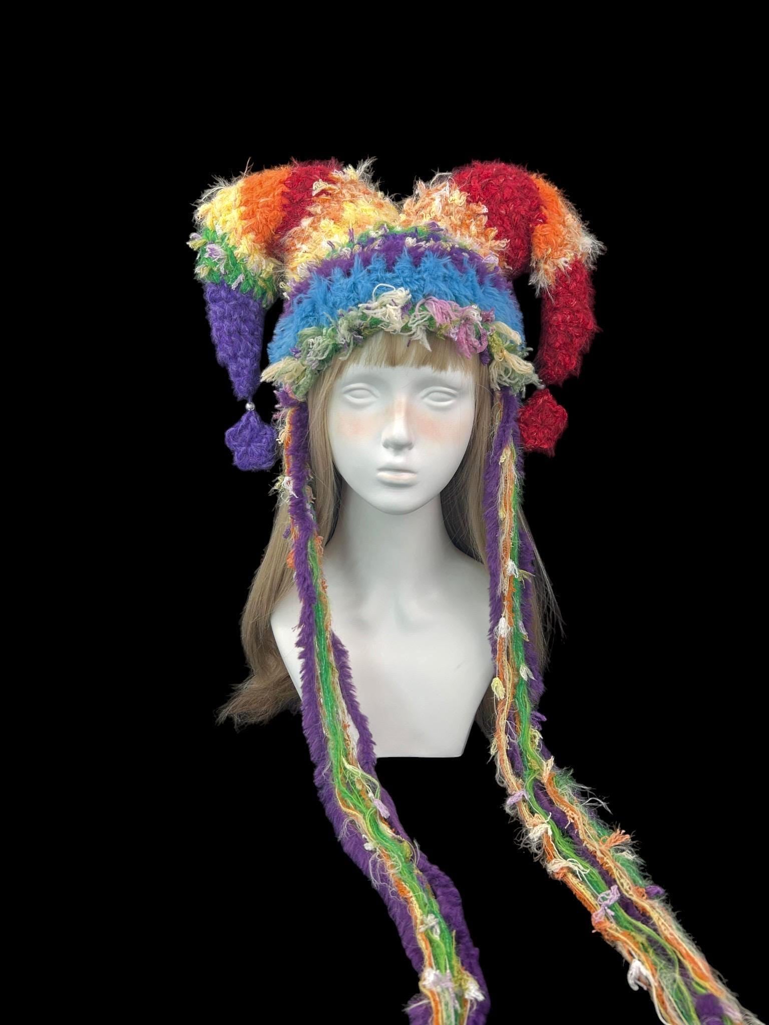 StellarPride Rainbow Textured Jester Hat With Long Tassel Strands