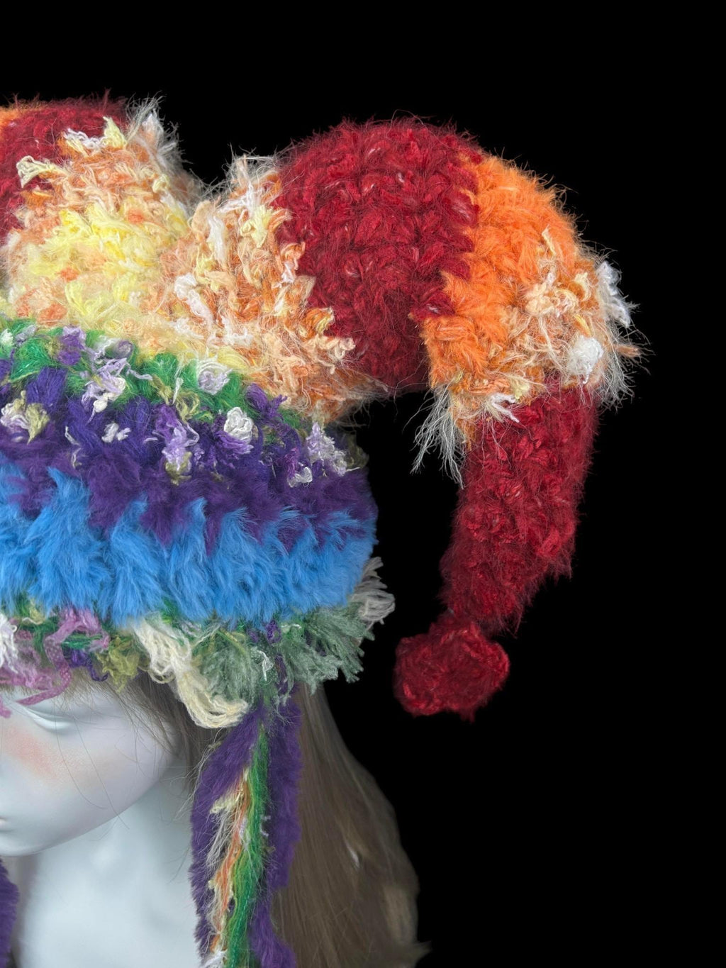 stellarPride Rainbow Textured Jester Hat With Long Tassel Strands