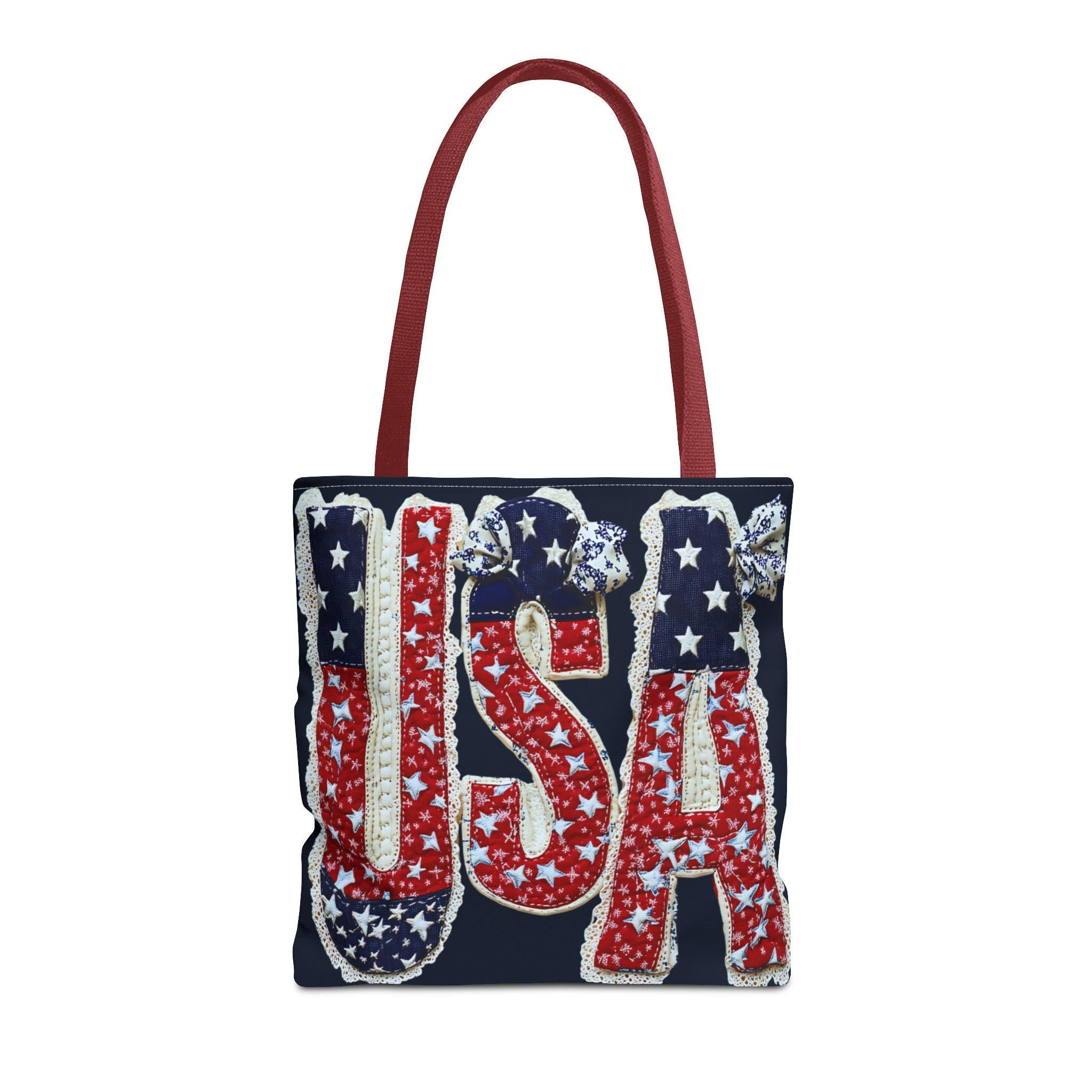 USA Tote Bag Faux Embroidered American Flag Fourth of July