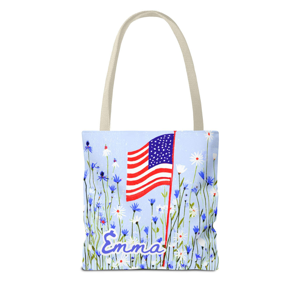 Floral American Flag Tote Bag, Wildflower USA Patriotic Tote