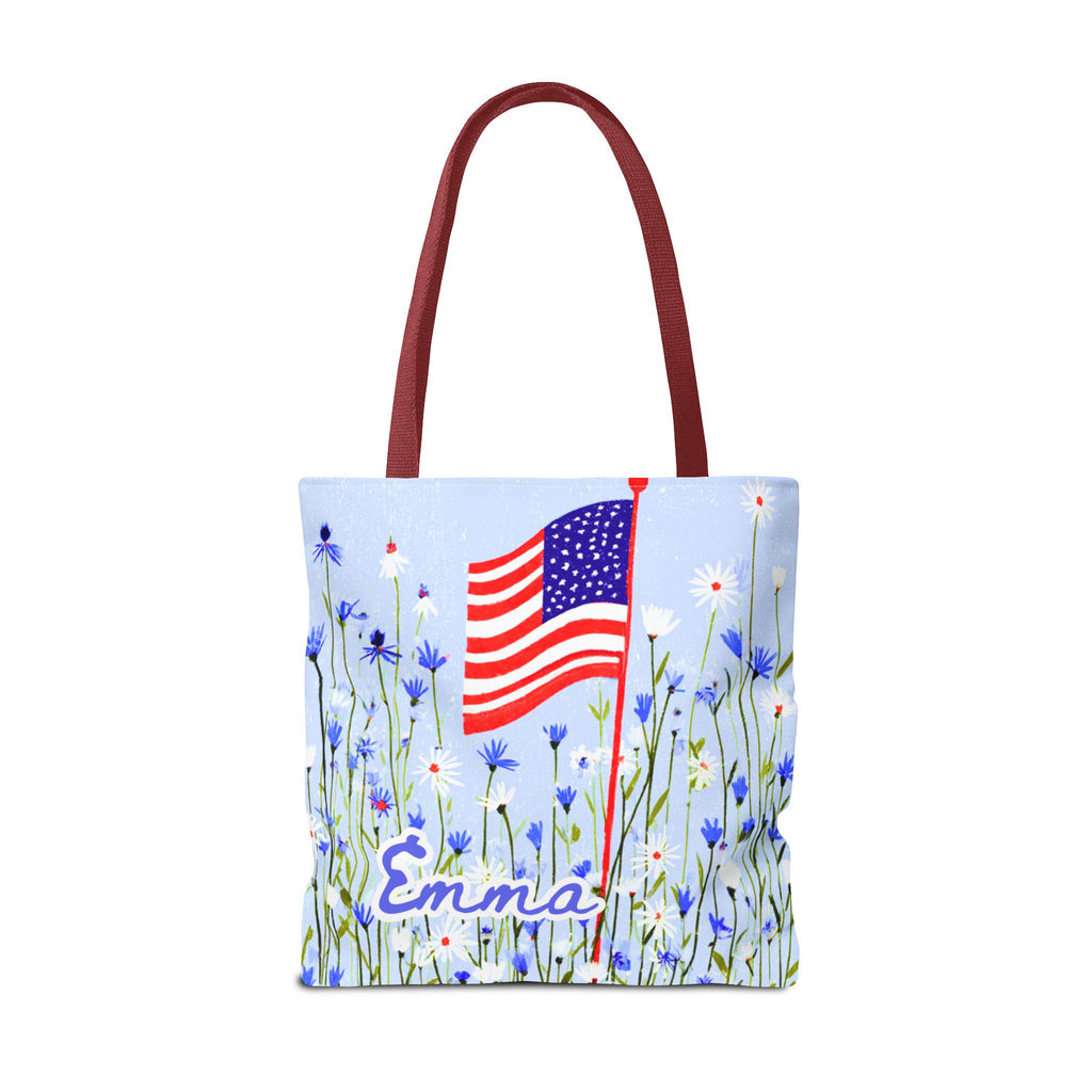 Floral American Flag Tote Bag, Wildflower USA Patriotic Tote