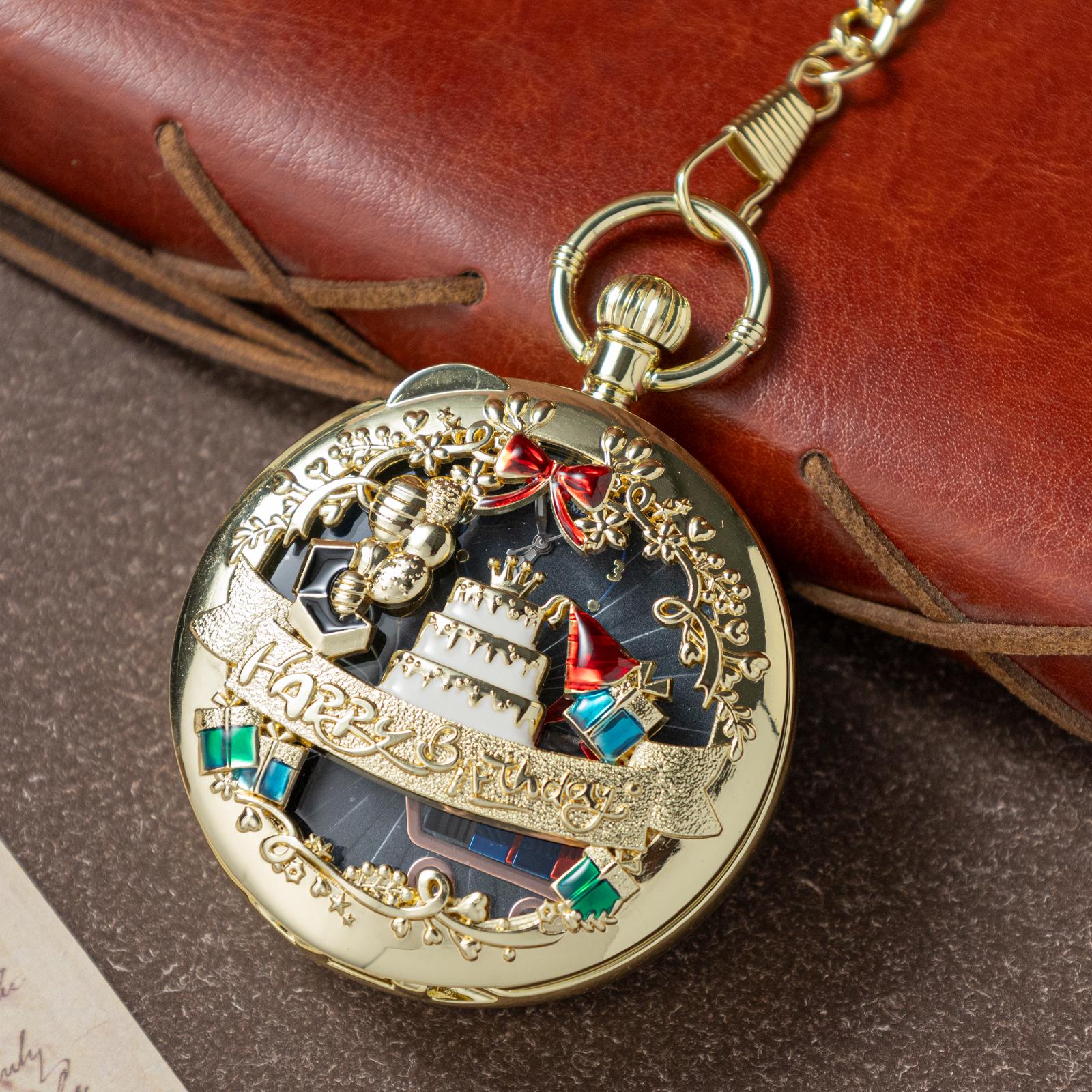 Oryeia Vintage Birthday Music Pocket Watch Happy Birthday Melody