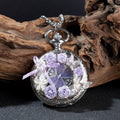 Oryeia Pure Handmade Butterfly Pocket Watch Necklace Lavender Silver