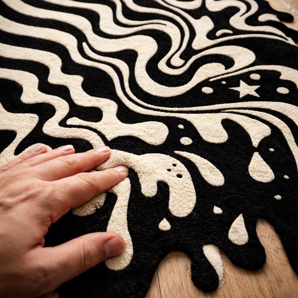 RugverseCreations Melting Wave Hand Tufted Area Rug Black Cream