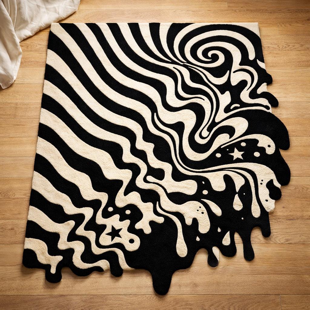 RugverseCreations Melting Wave Hand Tufted Area Rug Black Cream