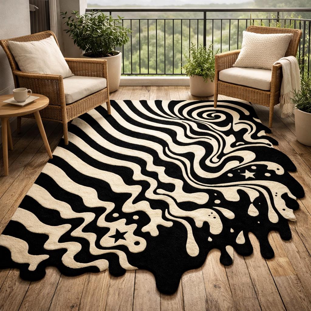RugverseCreations Melting Wave Hand Tufted Area Rug Black Cream