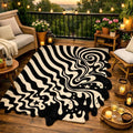 RugverseCreations Melting Wave Hand Tufted Area Rug Black Cream