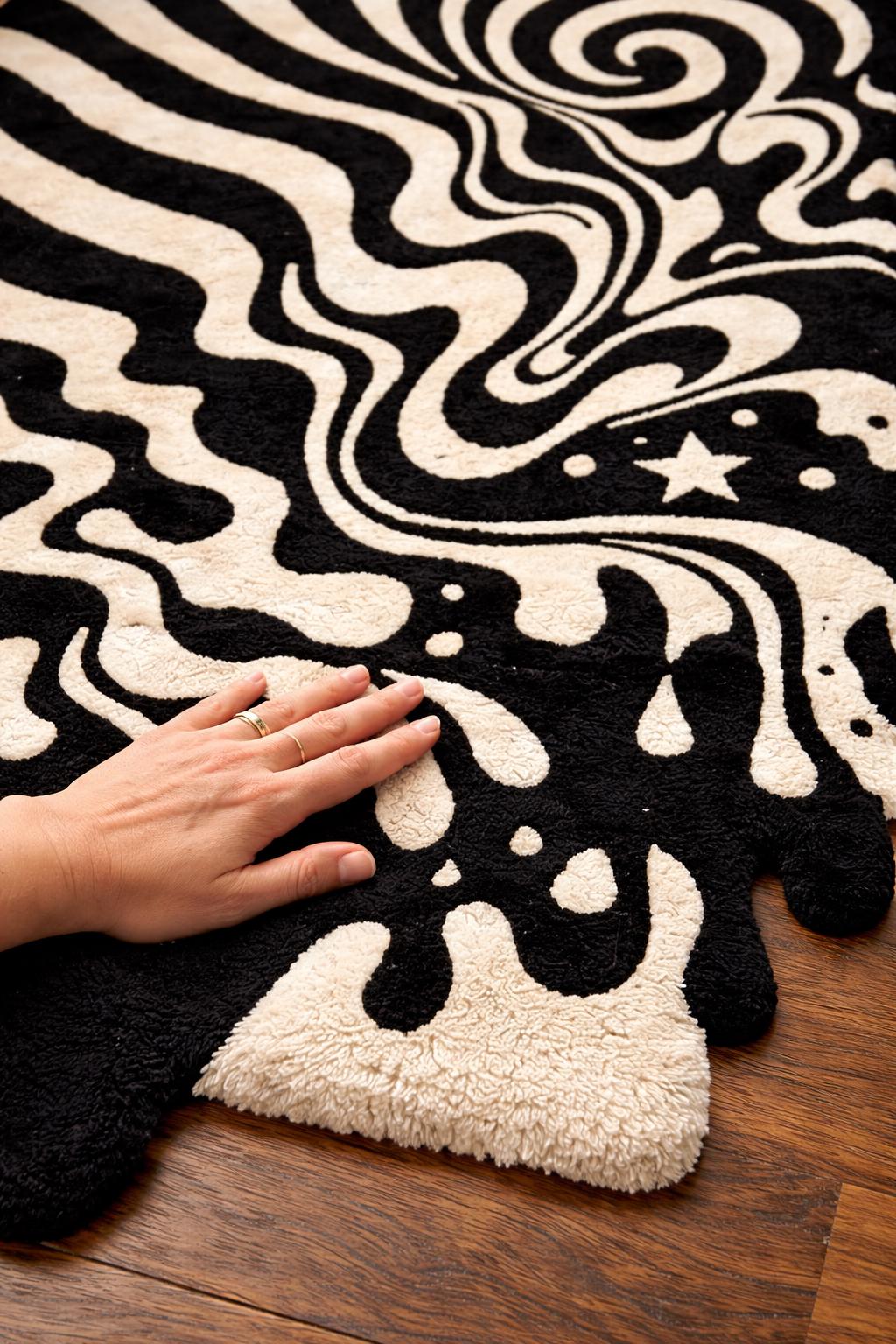RugverseCreations Melting Wave Hand Tufted Area Rug Black Cream