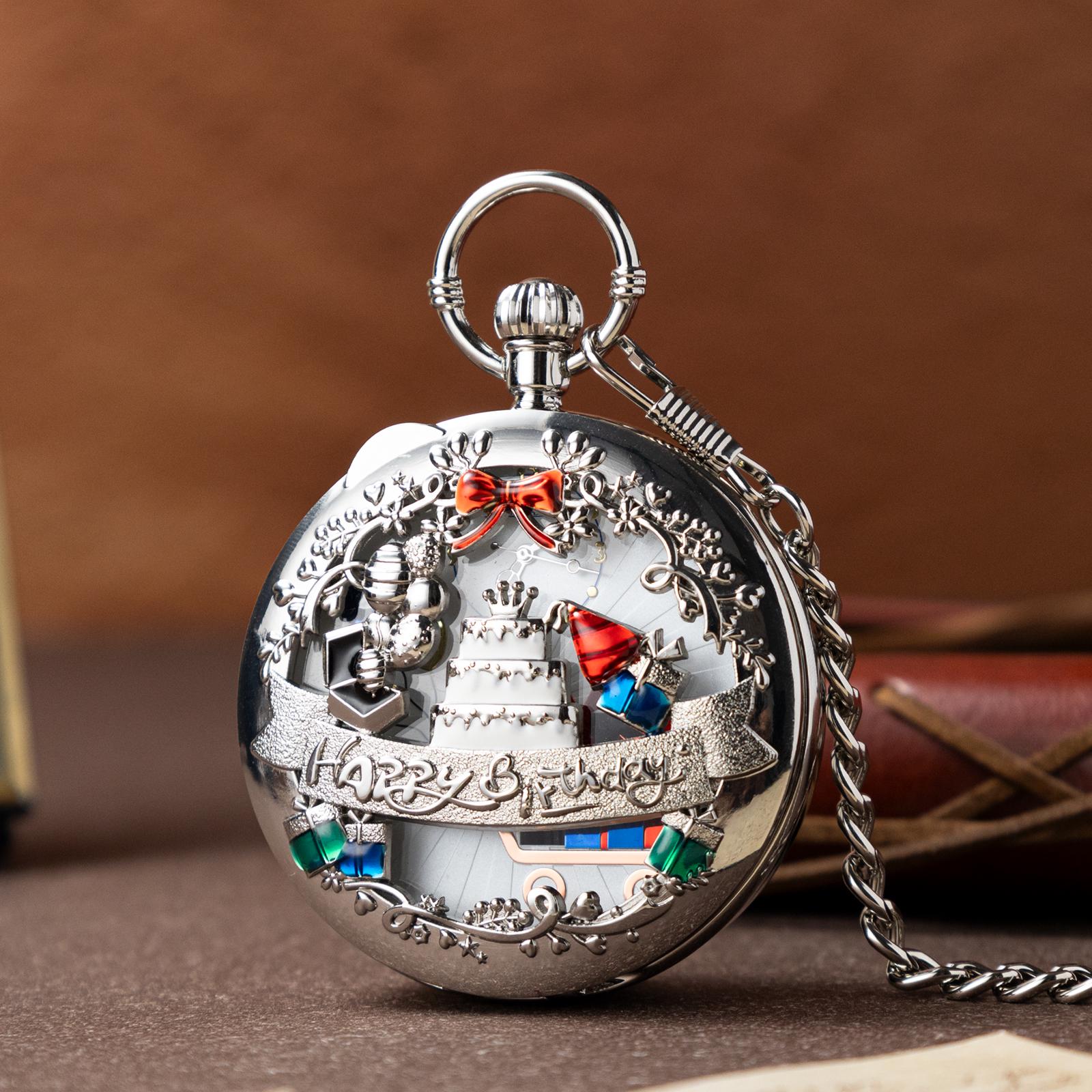 Oryeia Vintage Birthday Music Pocket Watch Happy Birthday Melody