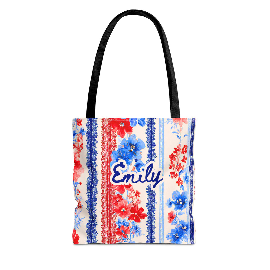 Personalized Patriotic Wildflower Tote Bag Red White Blue Floral