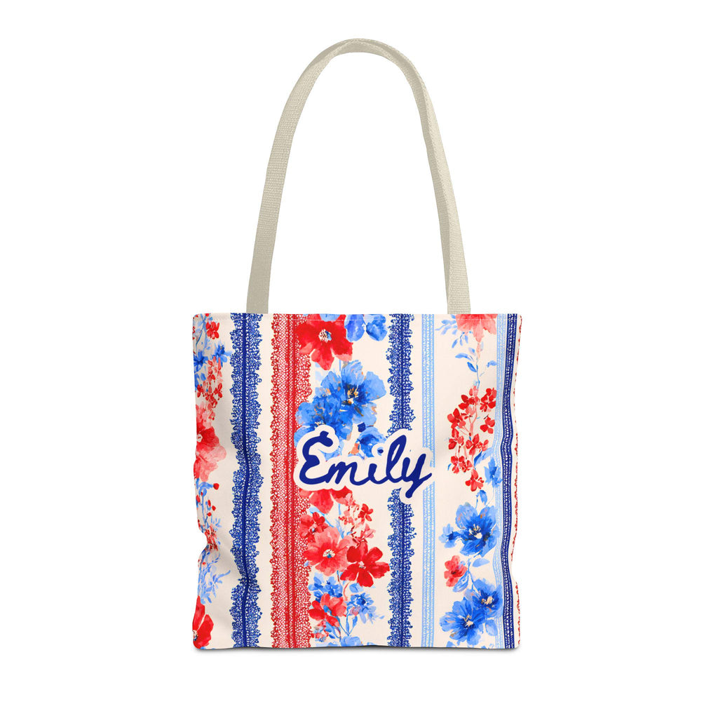 Personalized Patriotic Wildflower Tote Bag Red White Blue Floral